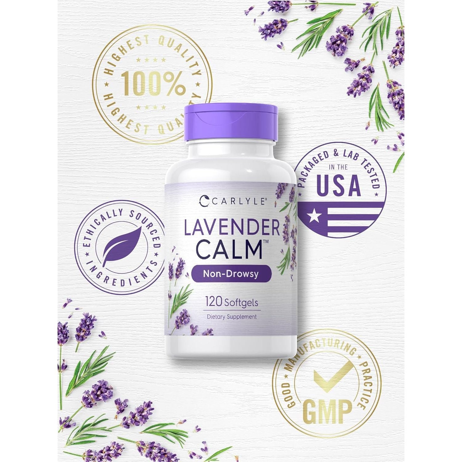 Carlyle Lavender Pills | 80 Mg | Calm & Non-Drowsy Formula | Non-Gmo & Gluten Free Supplement 120 Softgel Capsules