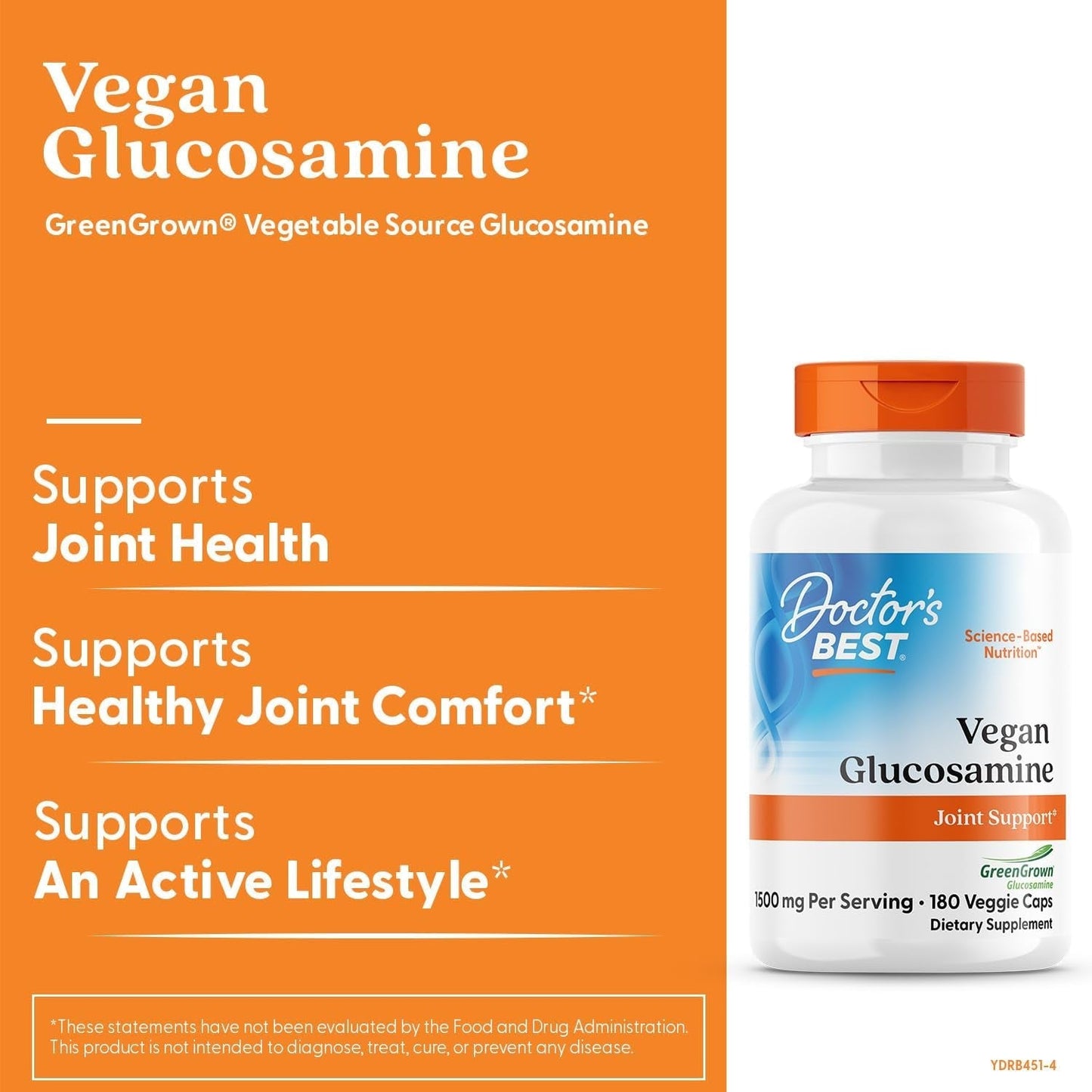Doctor'S Best Vegan Glucosamine Sulfate, Joint Support, 750 Mg 180 Veggie Caps