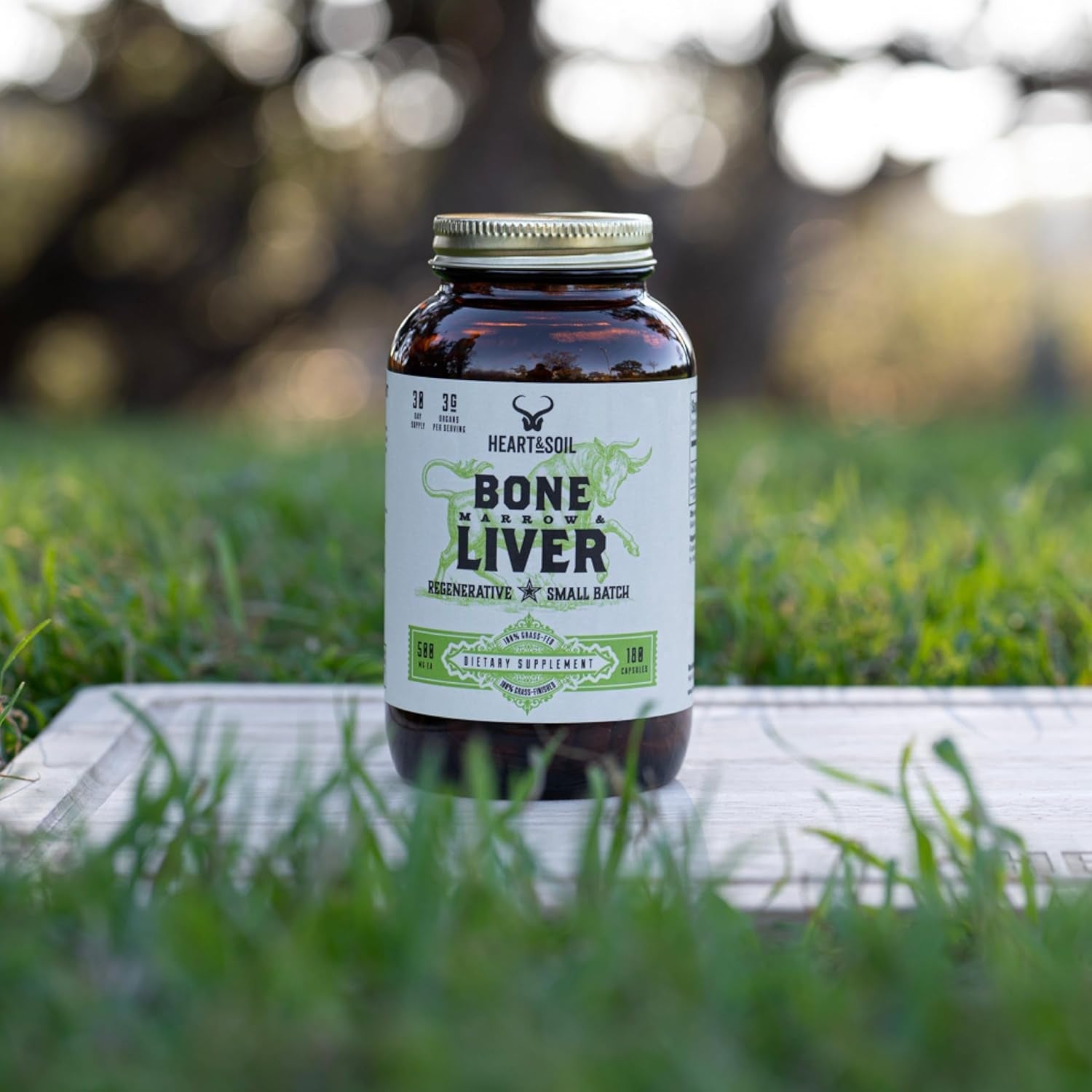 HEART & SOIL - Grass-Fed Bone Marrow and Beef Liver Supplement – 3000Mg for Mood, Bone, Joint, Tissue, Skin Health 180 Capsules