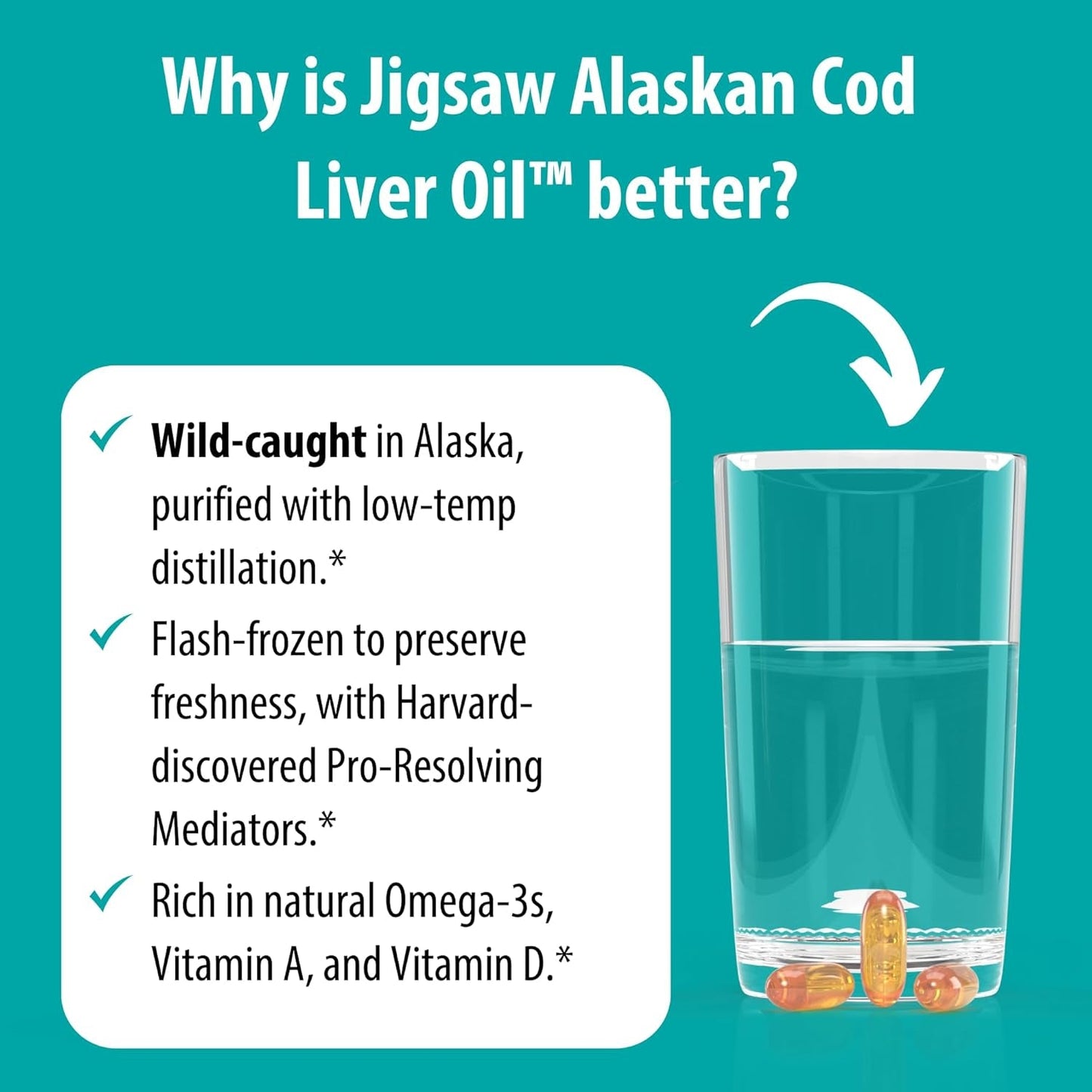 Jigsaw Health Alaskan Cod Liver Oil | 900 Mg Omega-3S with EPA, DHA, and DPA 60 Servings