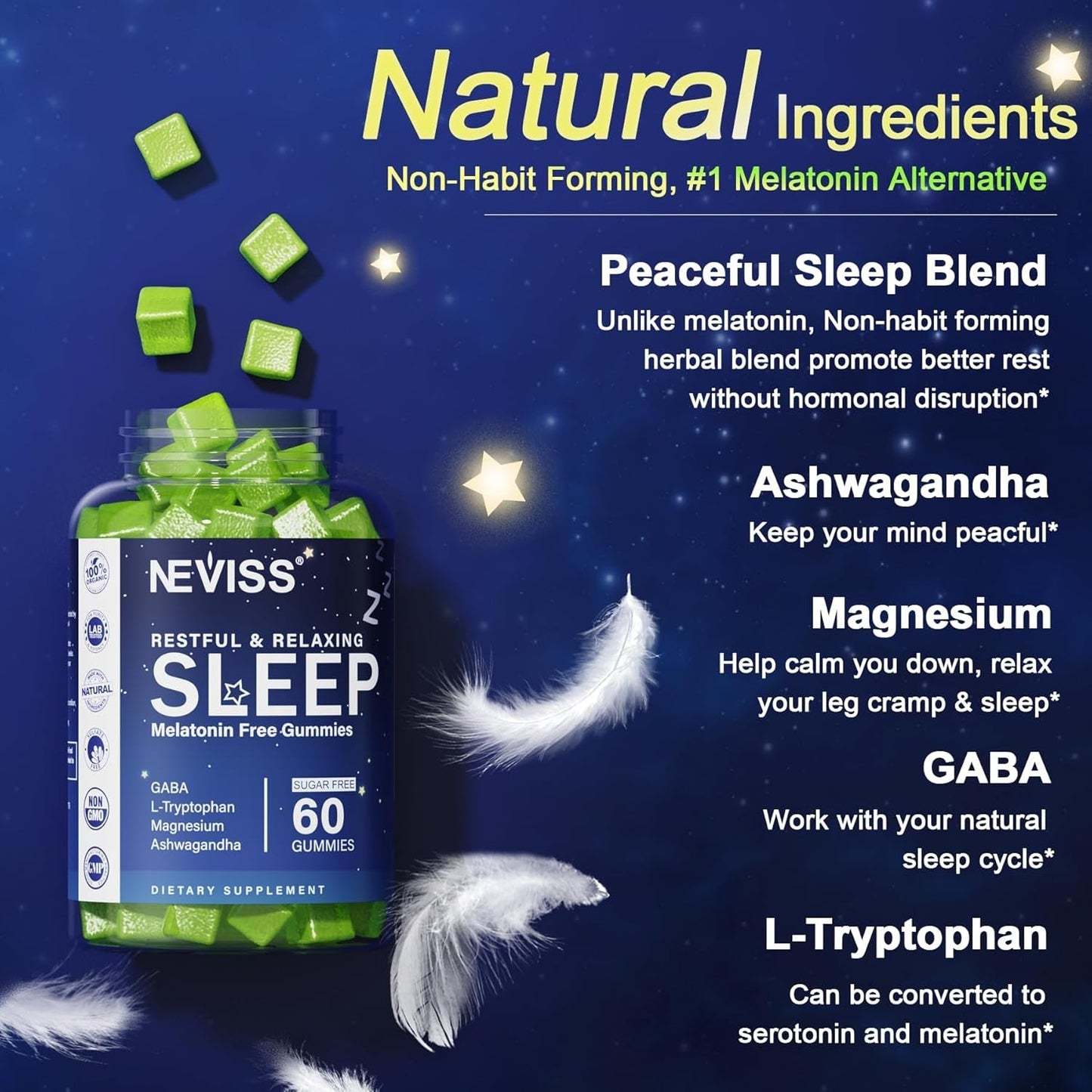 NEVISS Melatonin Free Sleep Aid Gummies for Adults