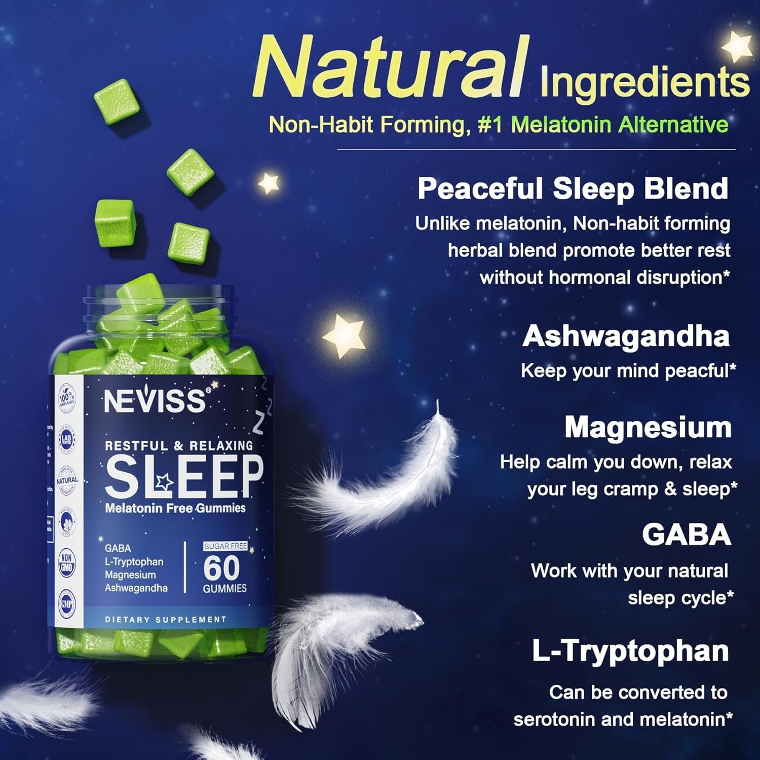 NEVISS Melatonin Free Sleep Aid Gummies for Adults