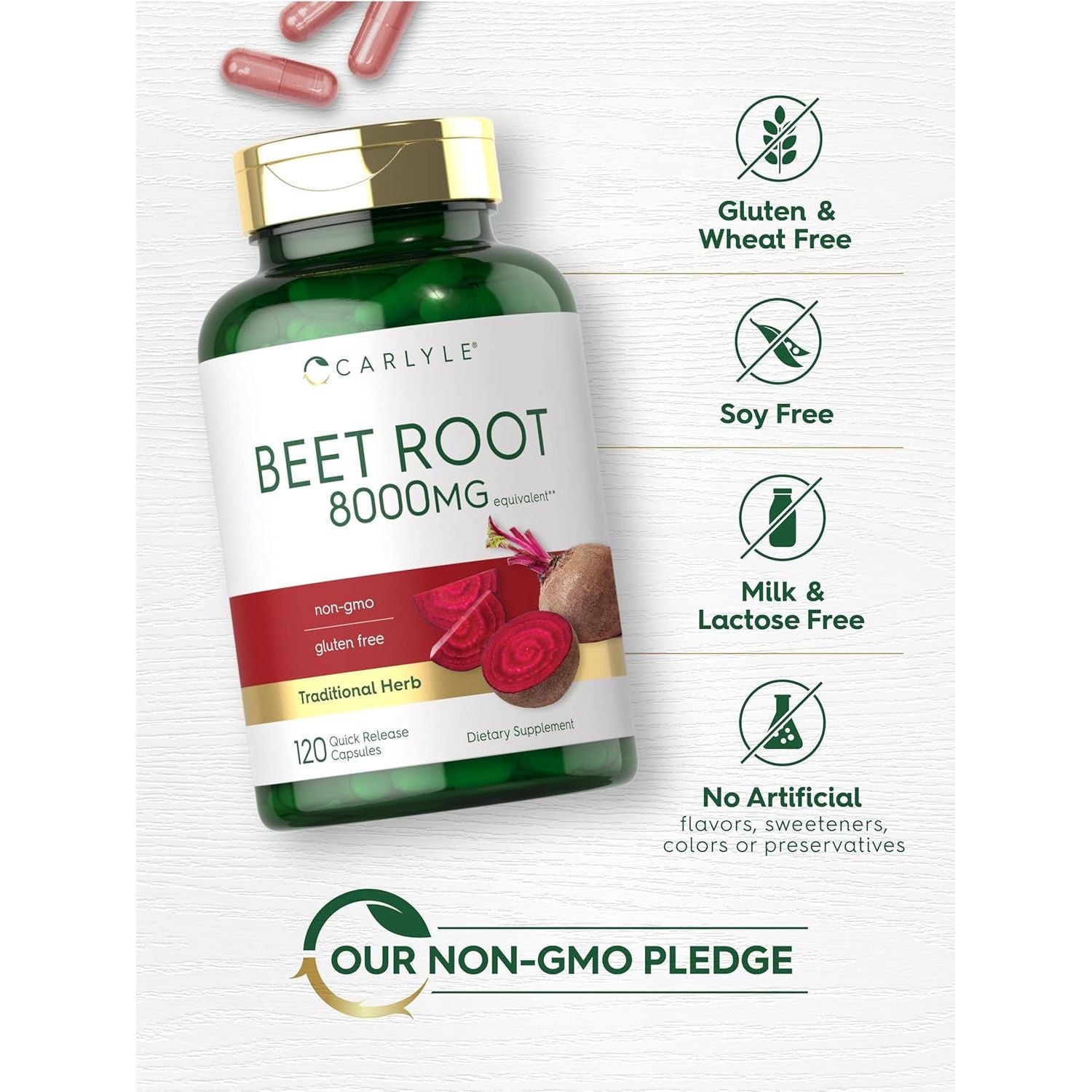 Carlyle Beet Root Capsules | 8000 Mg | 120 Count | Non-Gmo and Gluten Free Supplement