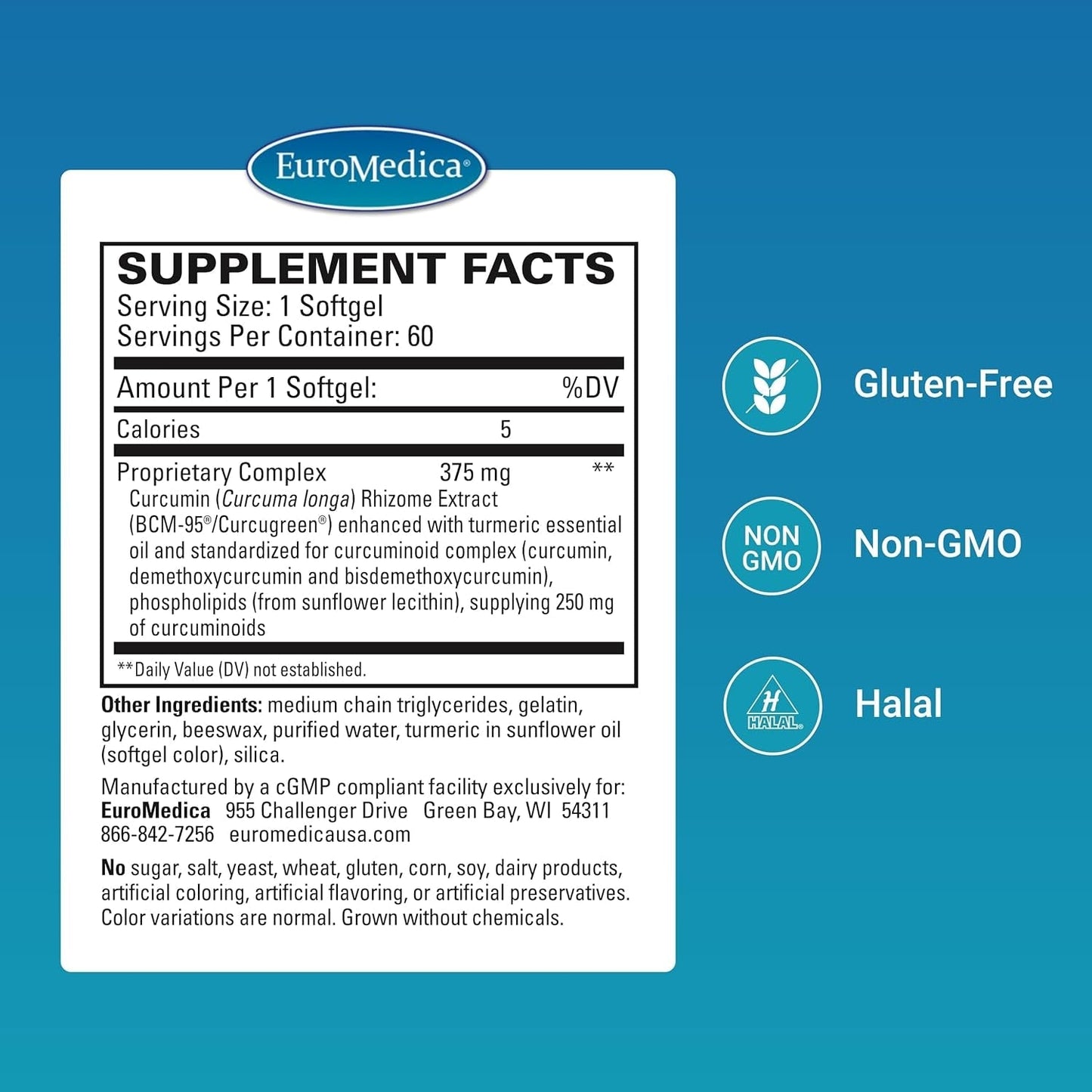 Euromedica Curapro 375Mg - Clinically-Studied Liver, Brain & Immune Support - 60 Servings