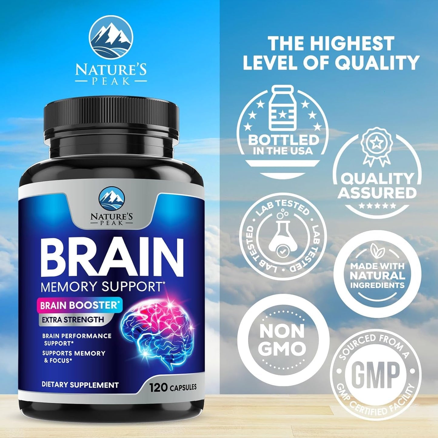 Brain Supplement Memory Pills - Nootropics Support for Concentration, Clarity, Energy & Focus 120 Capsules