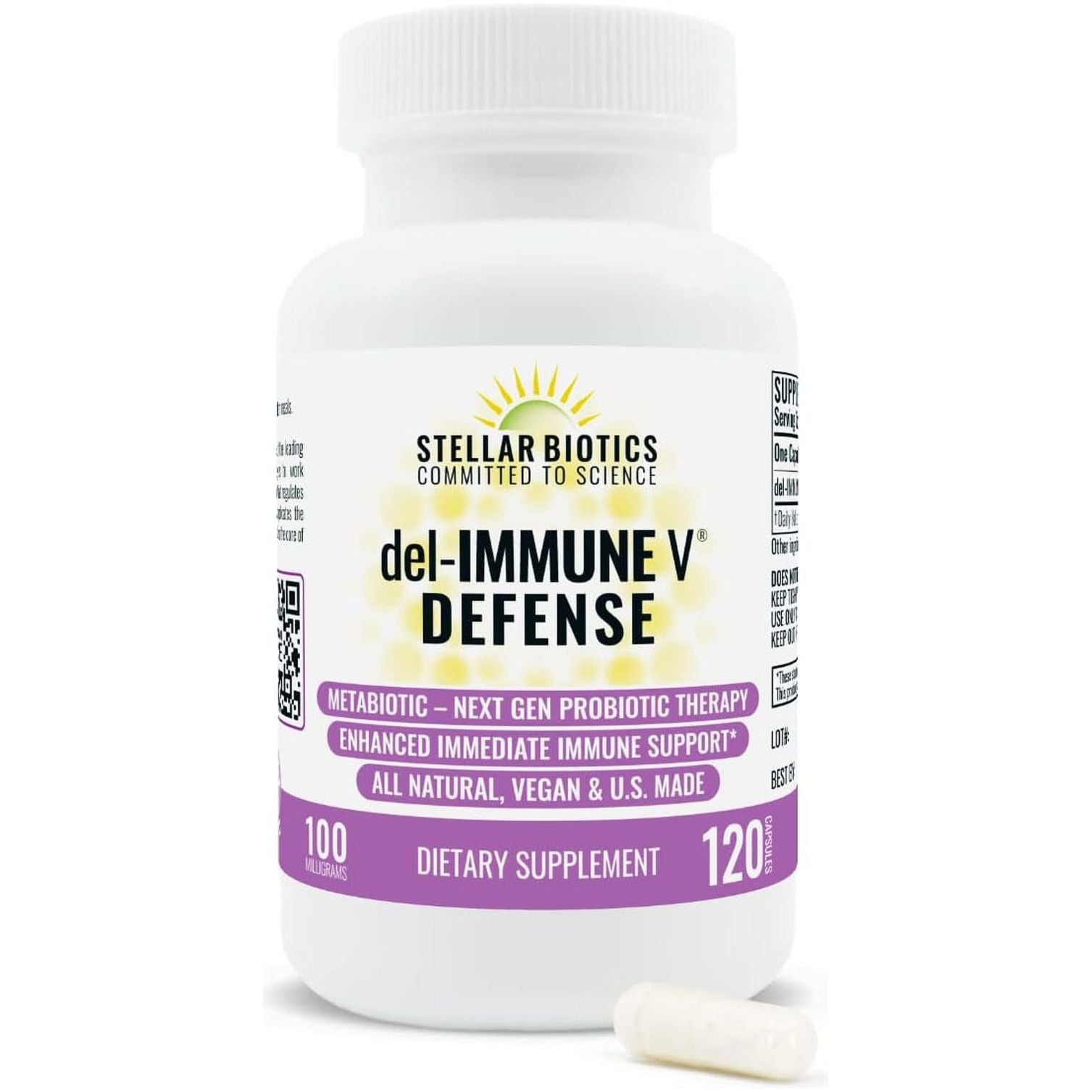 Del-Immune V® Defense by Stellar Biotics, All-Natural Immune Support & Gut Health (120 Caps)