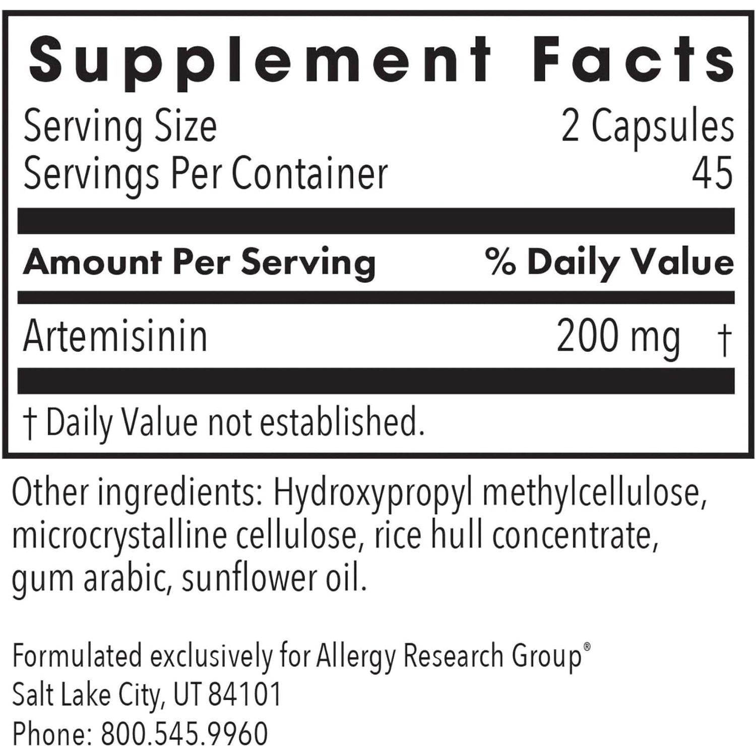 Allergy Research Group Artemisinin Supplement - GI Tract Support 90 Count