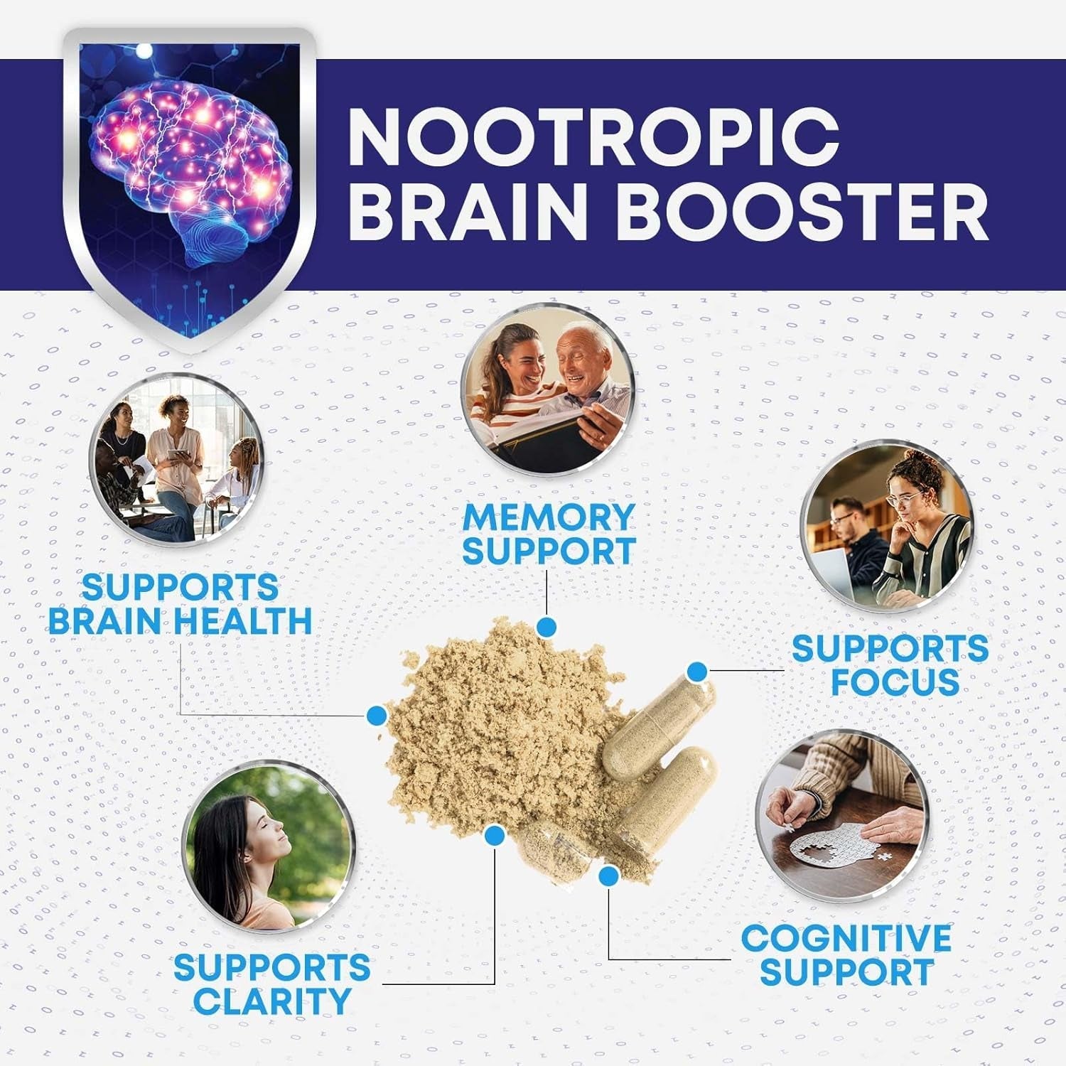 Brain Supplements for Memory and Focus - 40 Nootropics & Vitamins to Support Mental Alertness, Clarity & Concentration 180 Capsules
