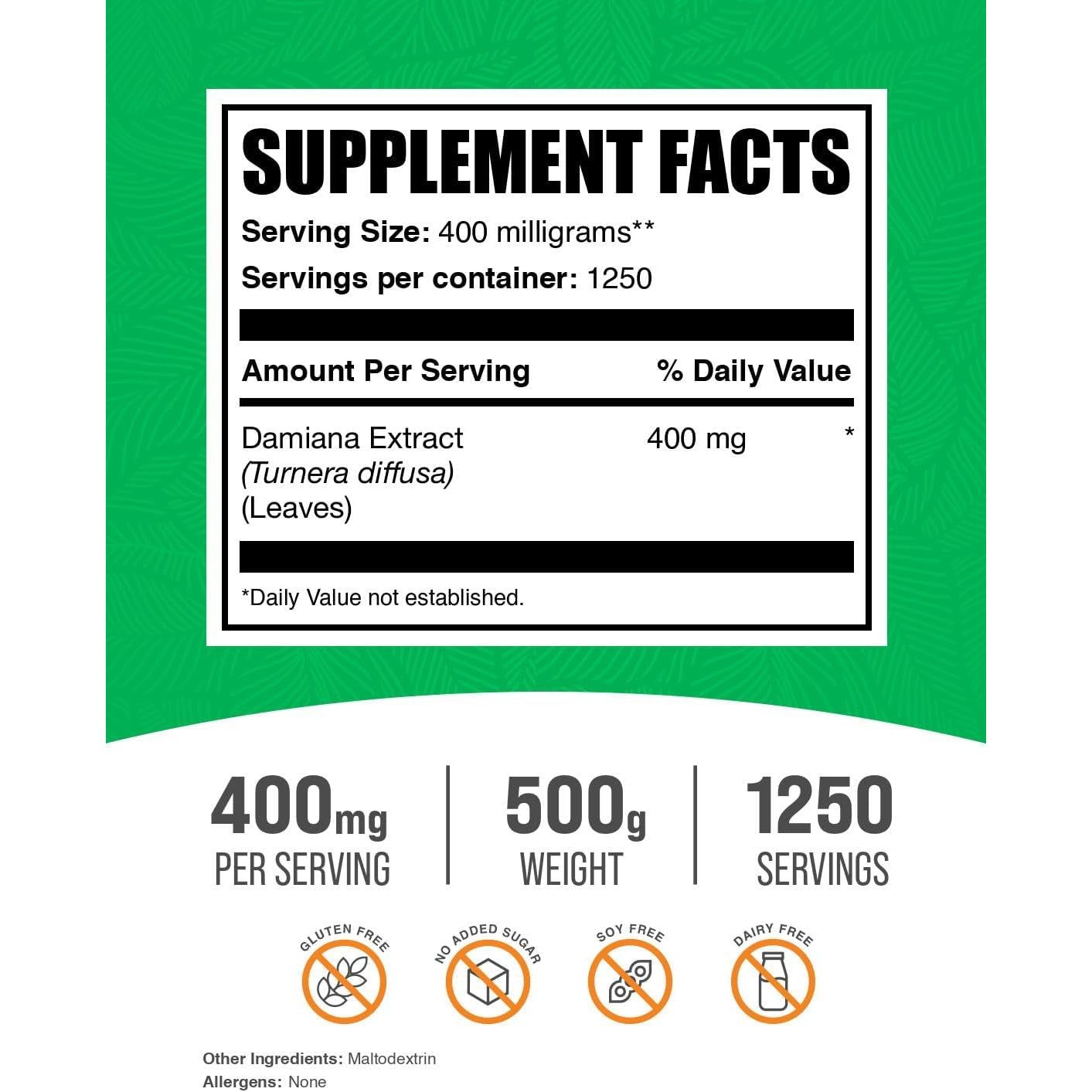 Bulksupplements.Com Damiana Extract Powder -  Herbal Supplement, 400Mg, 500G (1.1 Lbs)