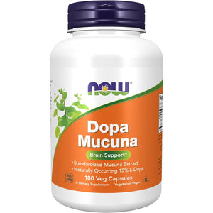 NOW Foods Supplements, DOPA Mucuna, Standardized Mucuna Extract with Naturally Occurring 15% L-Dopa, 180 Veg Capsules