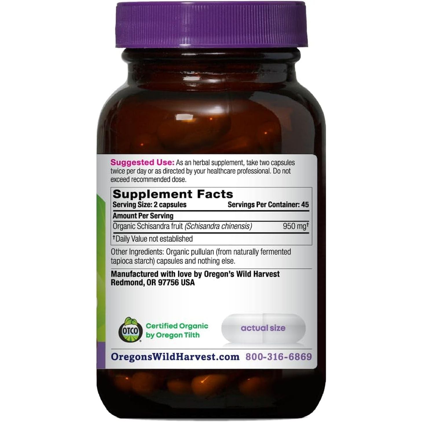 Oregon'S Wild Harvest Schisandra Organic Herbal Supplement, 90 Count