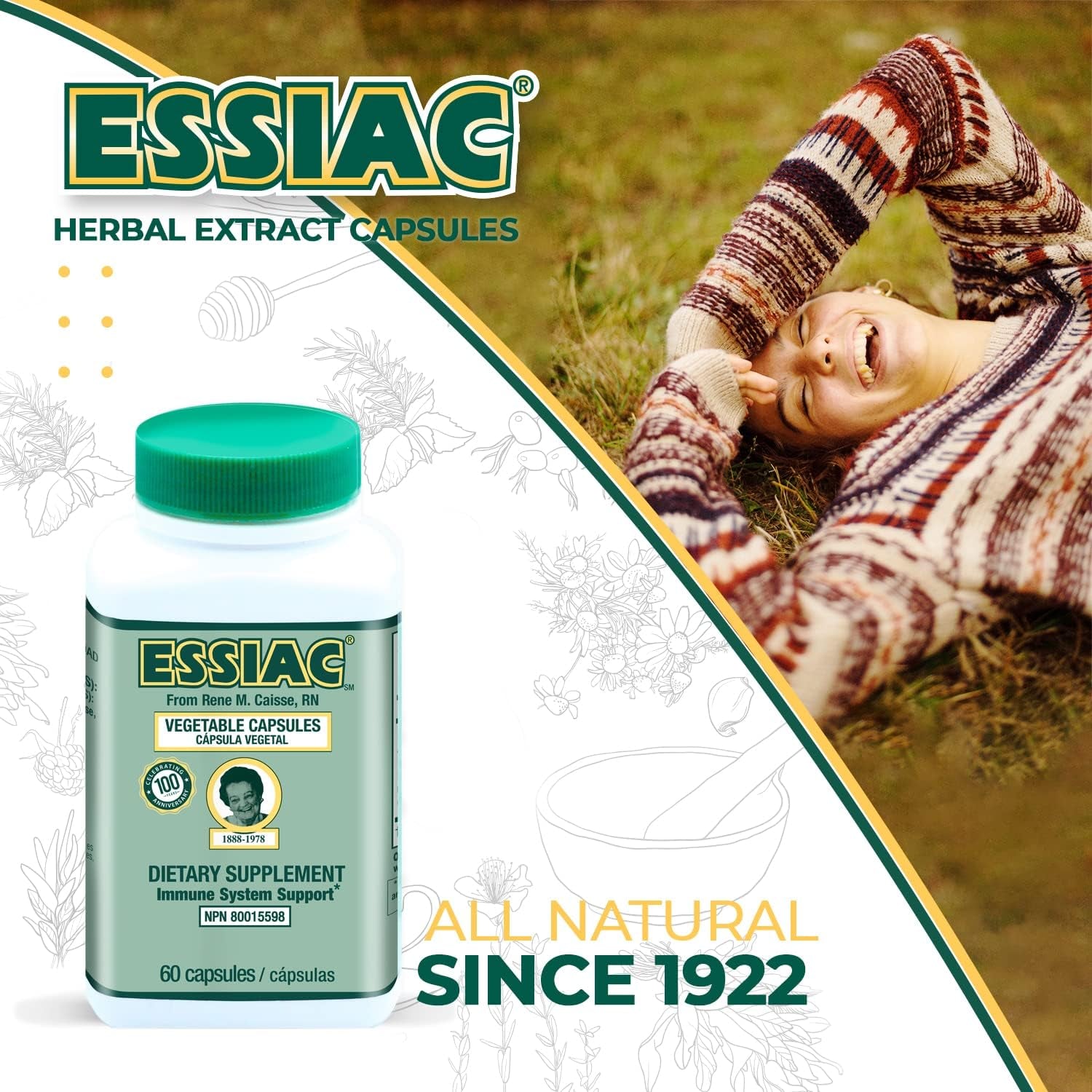 ESSIAC Tea All-Natural Herbal Extract Capsules - Powerful Antioxidant Blend to Help Promote Overall Health & Well-Being 60 Capsules