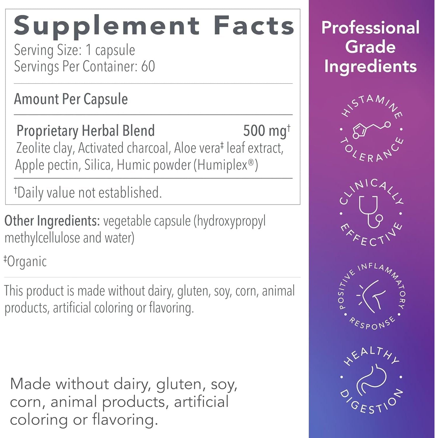 Bio-Botanical Research Biocidin G.I. Detox+ Gentle Binder - Activated Charcoal, Zeolite & Aloe for Digestive Health (60 Capsules)