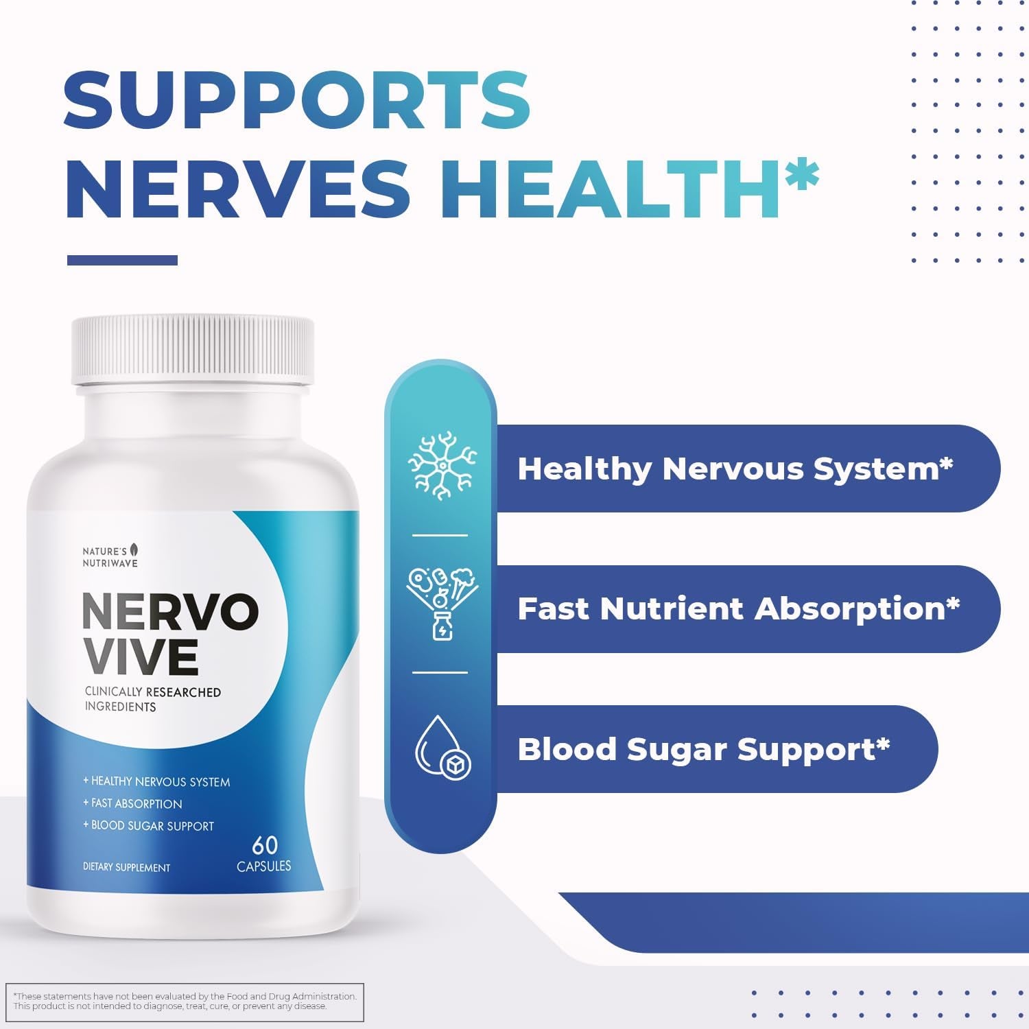 Nervovive Nerve Support Supplement - All Natural Advanced Formula for Overall Health and Wellness - 60 Capsules