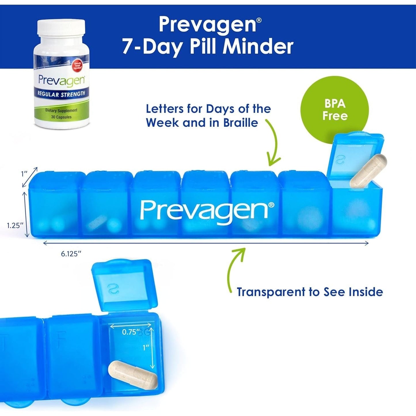 Prevagen Regular Strength 10Mg, 30 Capsules with Apoaequorin & Vitamin D and 7-Day Pill Minder