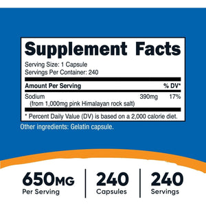 Nutricost Pink Himalayan Salt Capsules 1000Mg, 390Mg Sodium, 240 Capsules - Non-Gmo, Gluten Free