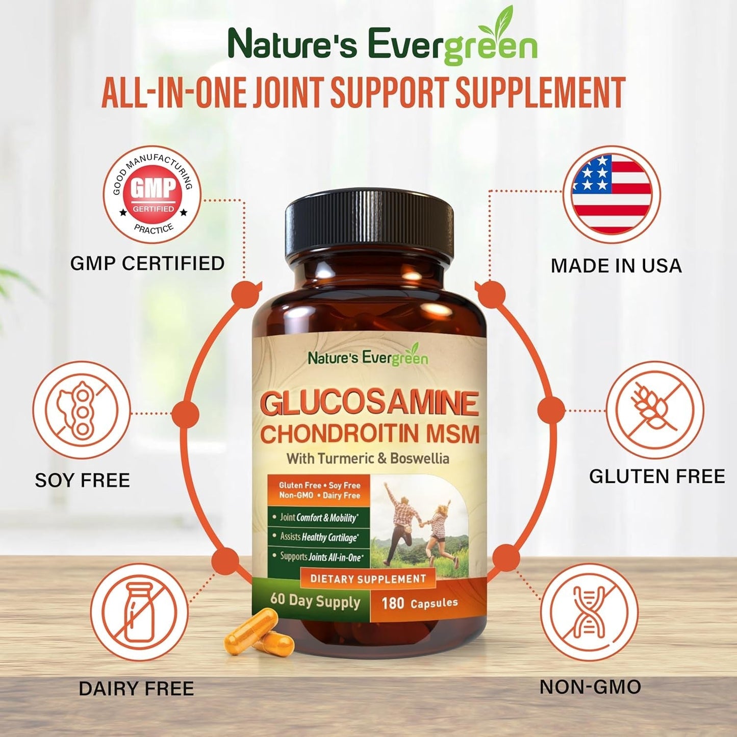 Glucosamine Chondroitin MSM with Turmeric & Boswellia Supplement | Joint Support Supplement Glucosamine Sulfate 1500Mg | 180 Capsules