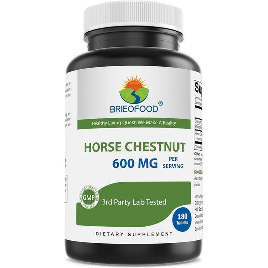 Brieofood Horse Chestnut Extract 600 Mg - Supports Healthy Circulation & Fluid Balance in the Legs* 180 Tablets