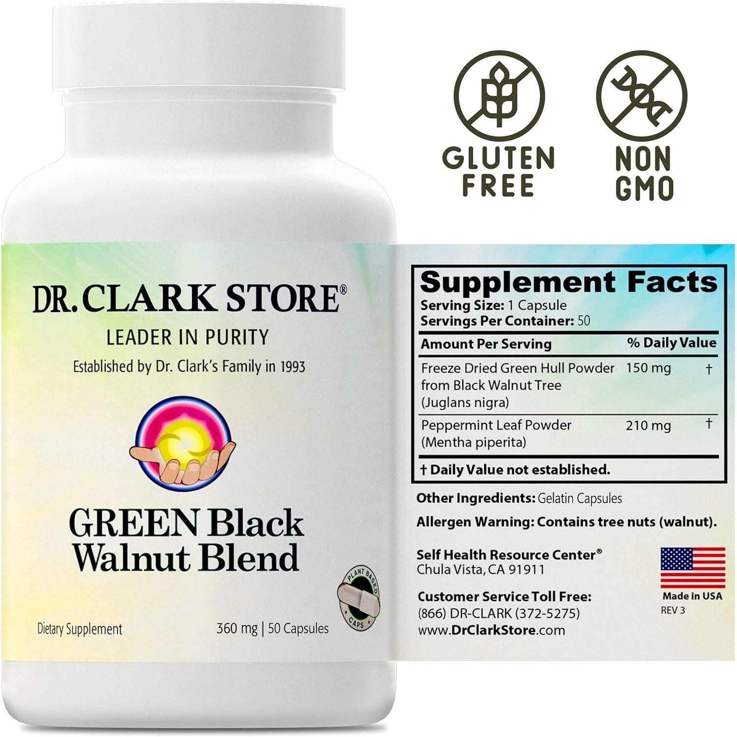 Dr Clark Green Black Walnut Blend - Supports Healthy Intestinal Environment, 360Mg, 50 Gelatin Capsules