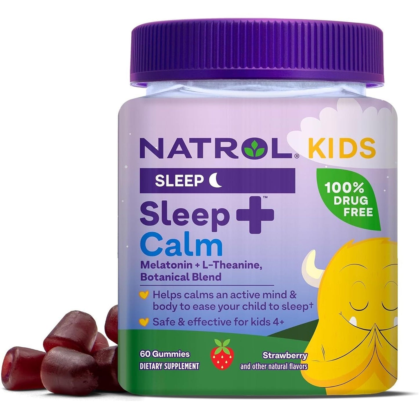 Natrol Kids Sleep+ Calm Melatonin and L-Theanine  60 Melatonin Gummies 60 Day Supply
