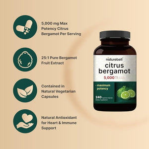 Naturebell Citrus Bergamot 5,000 Mg Equivalent, 240 Capsules - Heart & Immune Support Supplement