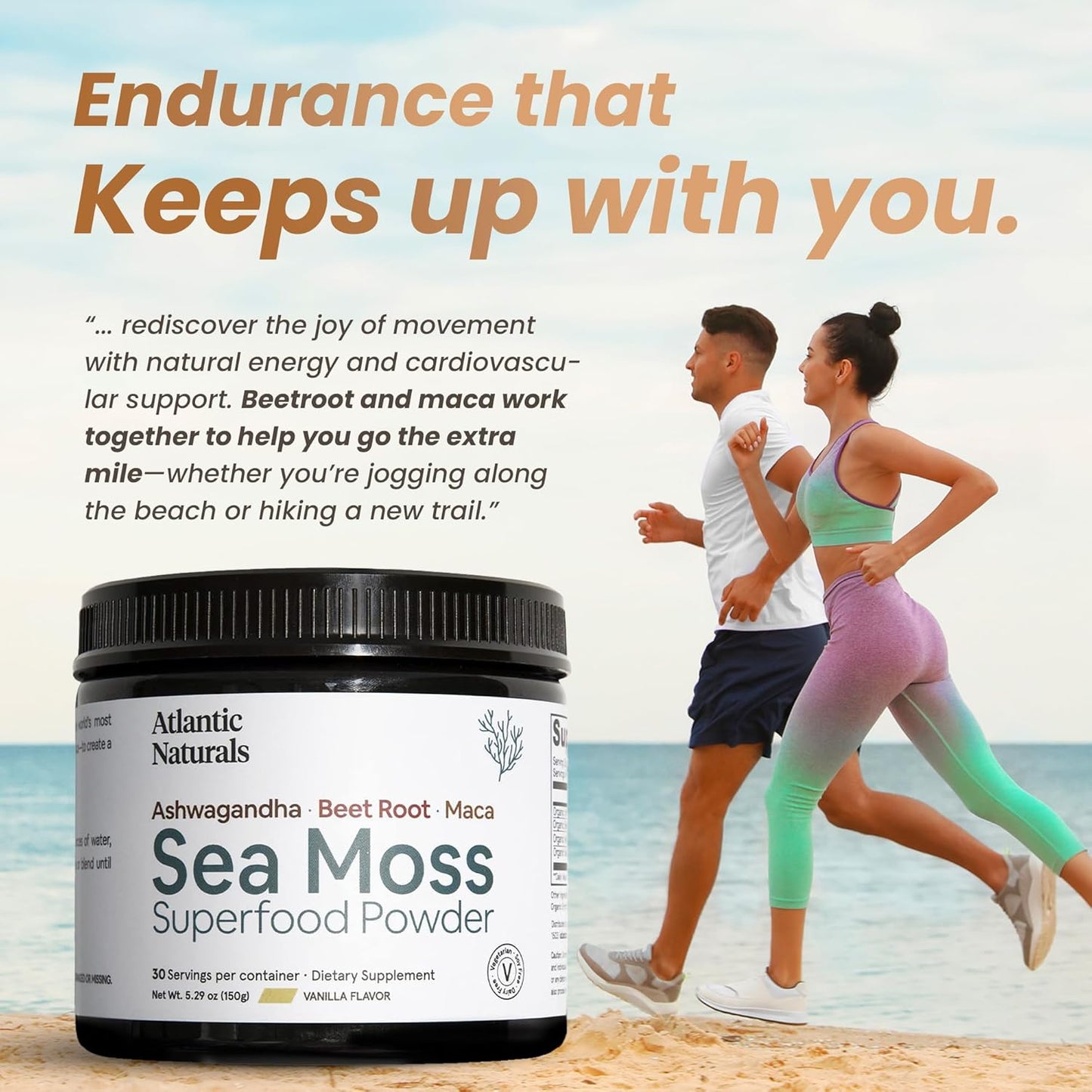 Atlantic Naturals Sea Moss Superfood Powder - Supports Healthy Skin, Athletic Performance, and Positive Mood - Vanilla Flavor (150G)