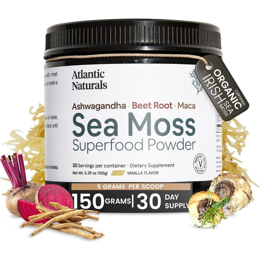 Atlantic Naturals Sea Moss Superfood Powder - Supports Healthy Skin, Athletic Performance, and Positive Mood - Vanilla Flavor (150G)