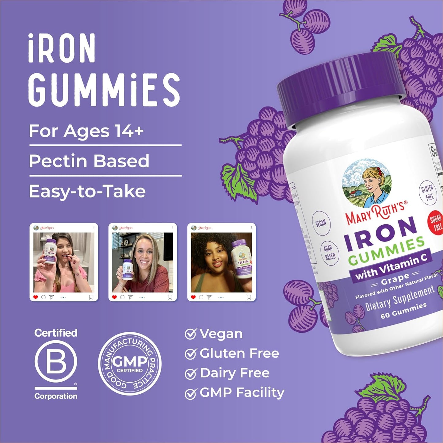 Maryruth Organics Iron Suppleme Nt Gummies for Adults - Immune Support - 60 Count