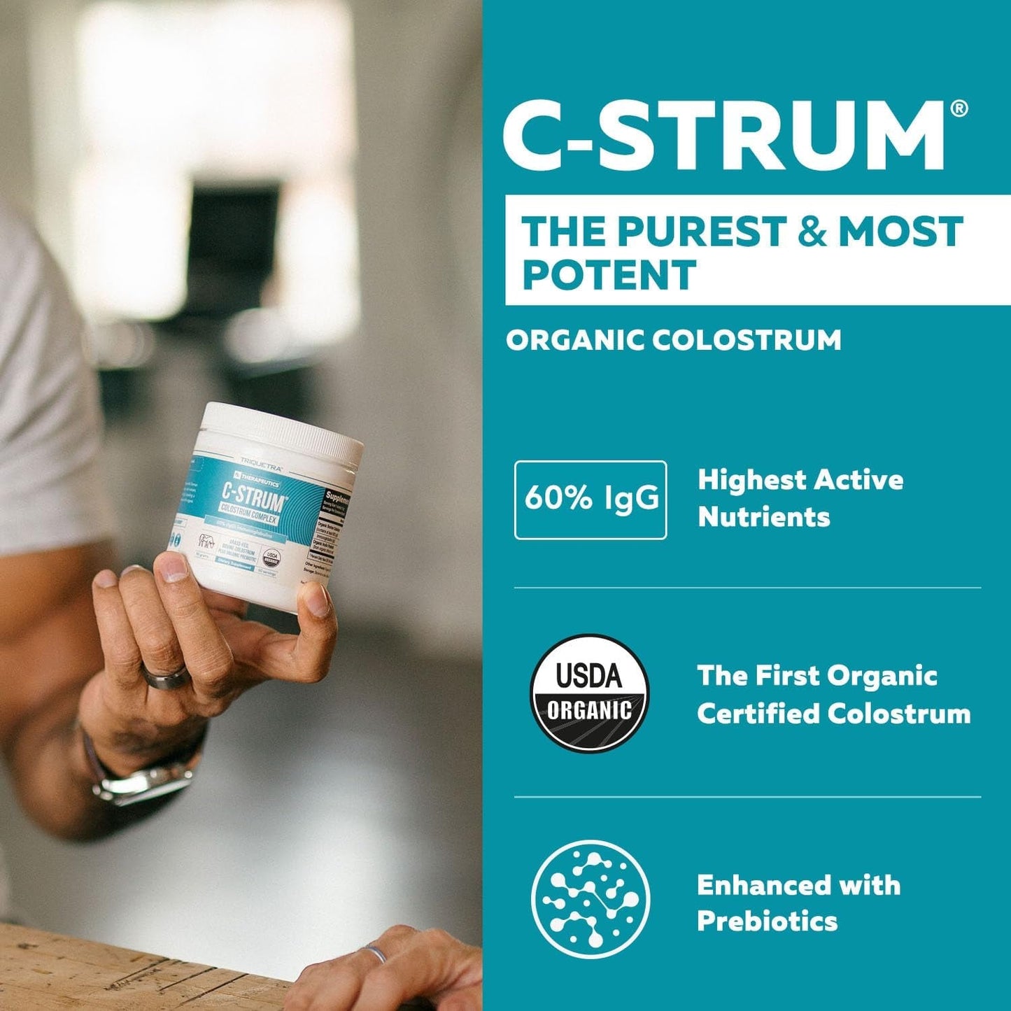C-Strum® Organic Bovine Colostrum Powder, 60% Igg - Gut, Immunity, Skin & Hair Support (60 Servings)