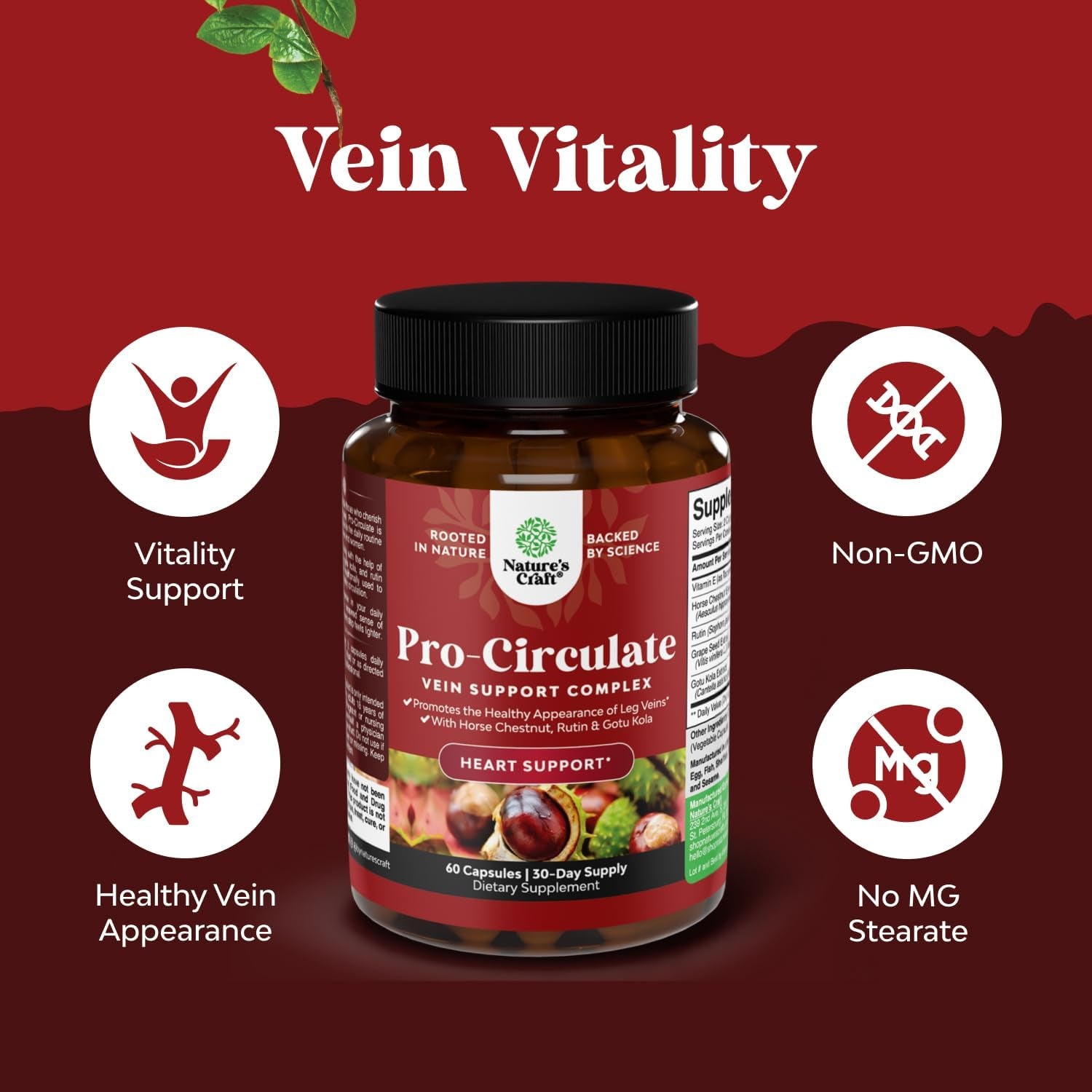 Vein Support Supplements for Spider & Varicose Veins and Improved Flow (1 Month Supply)
