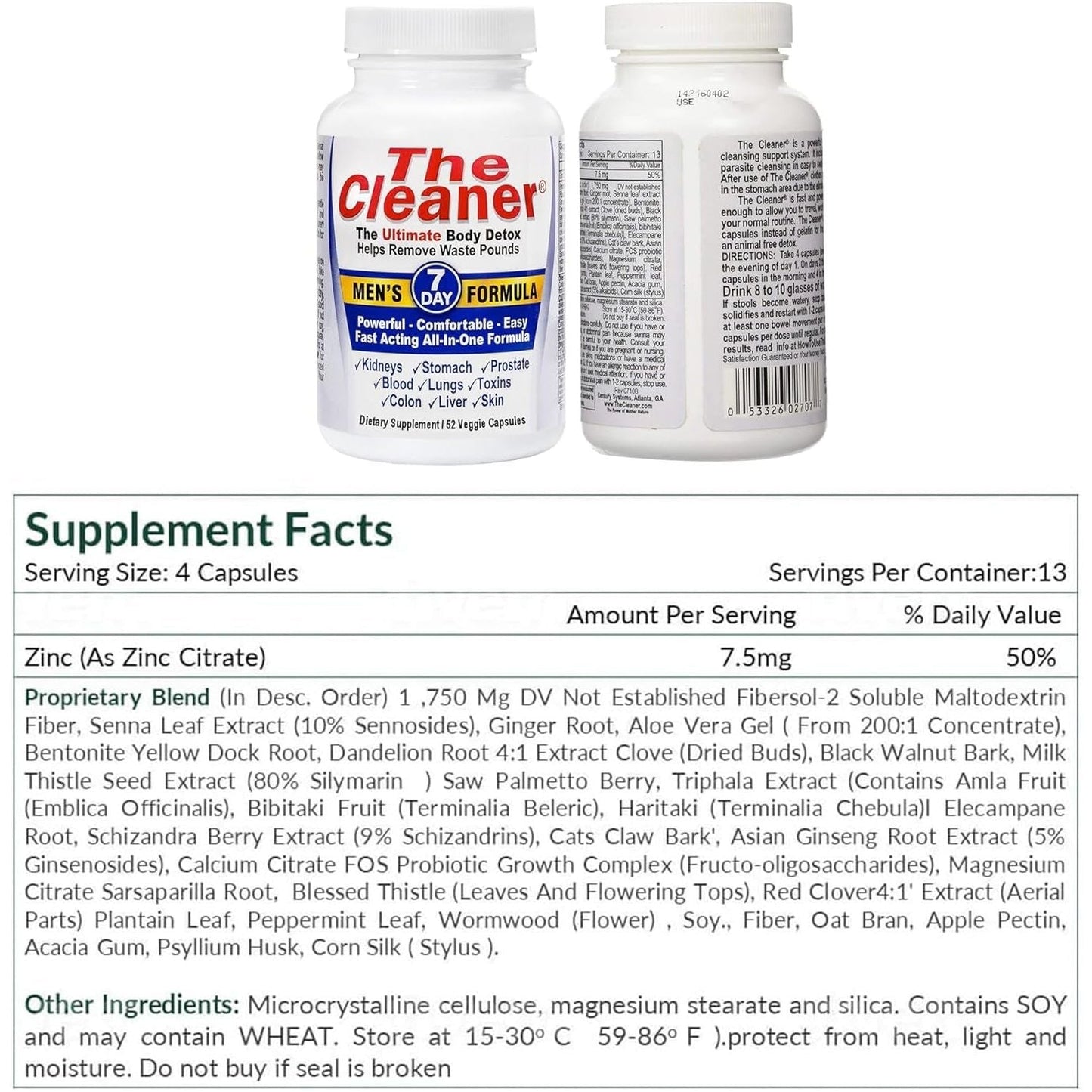 Century Systems the Cleaner Detox, Powerful 7-Day Complete Internal Cleansing Formula 52 Capsules