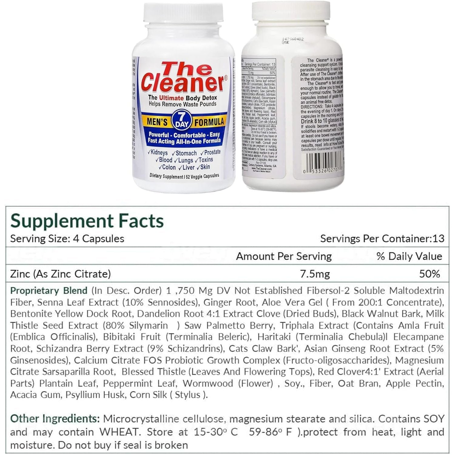 Century Systems the Cleaner Detox, Powerful 7-Day Complete Internal Cleansing Formula 52 Capsules