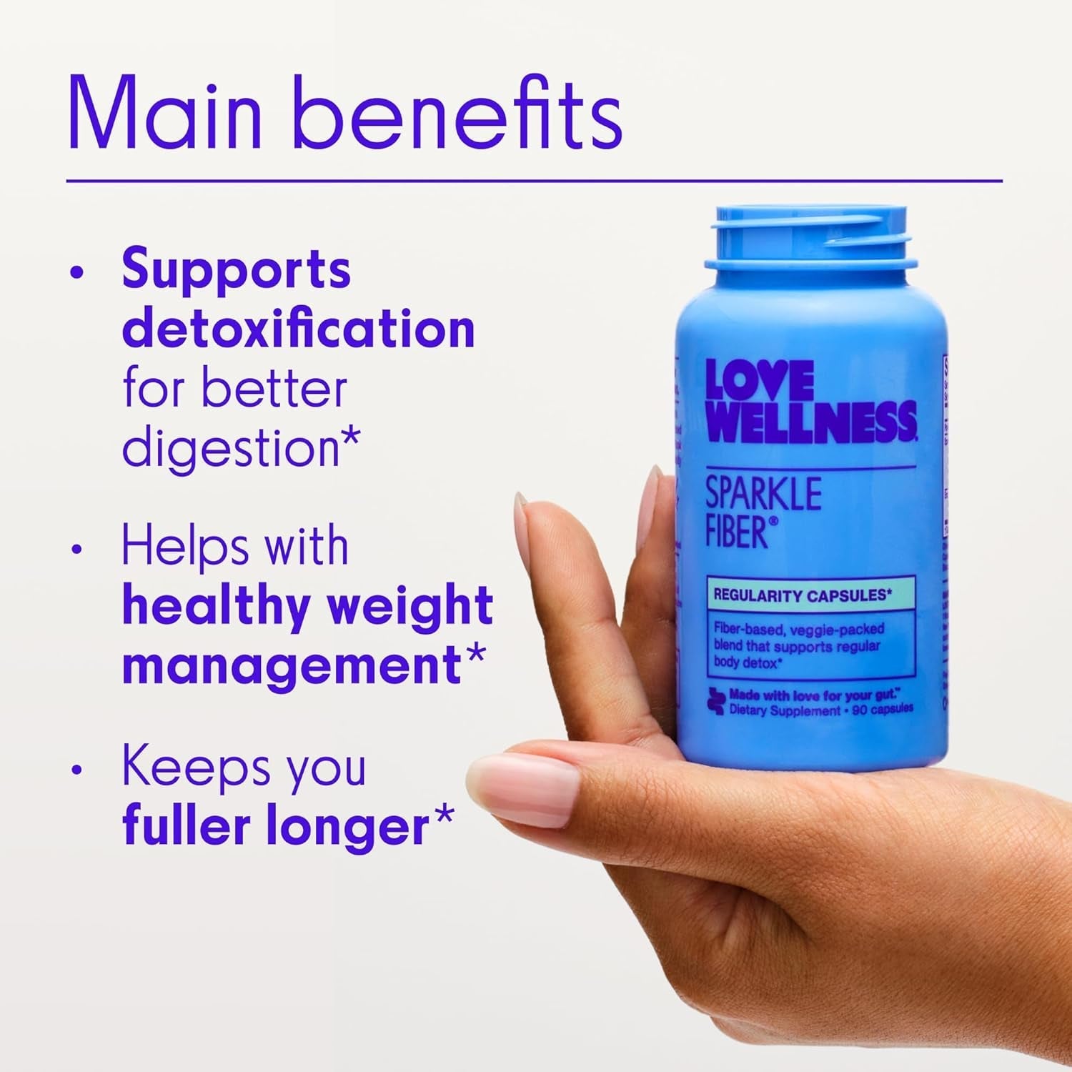 Love Wellness Sparkle Fiber | Fiber Supplement with Digestive Enzymes 90 Count