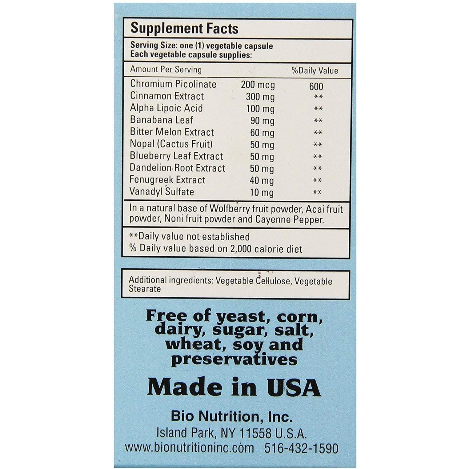 Bio Nutrition - Blood Sugar Wellness - 60 Vegetarian Capsules