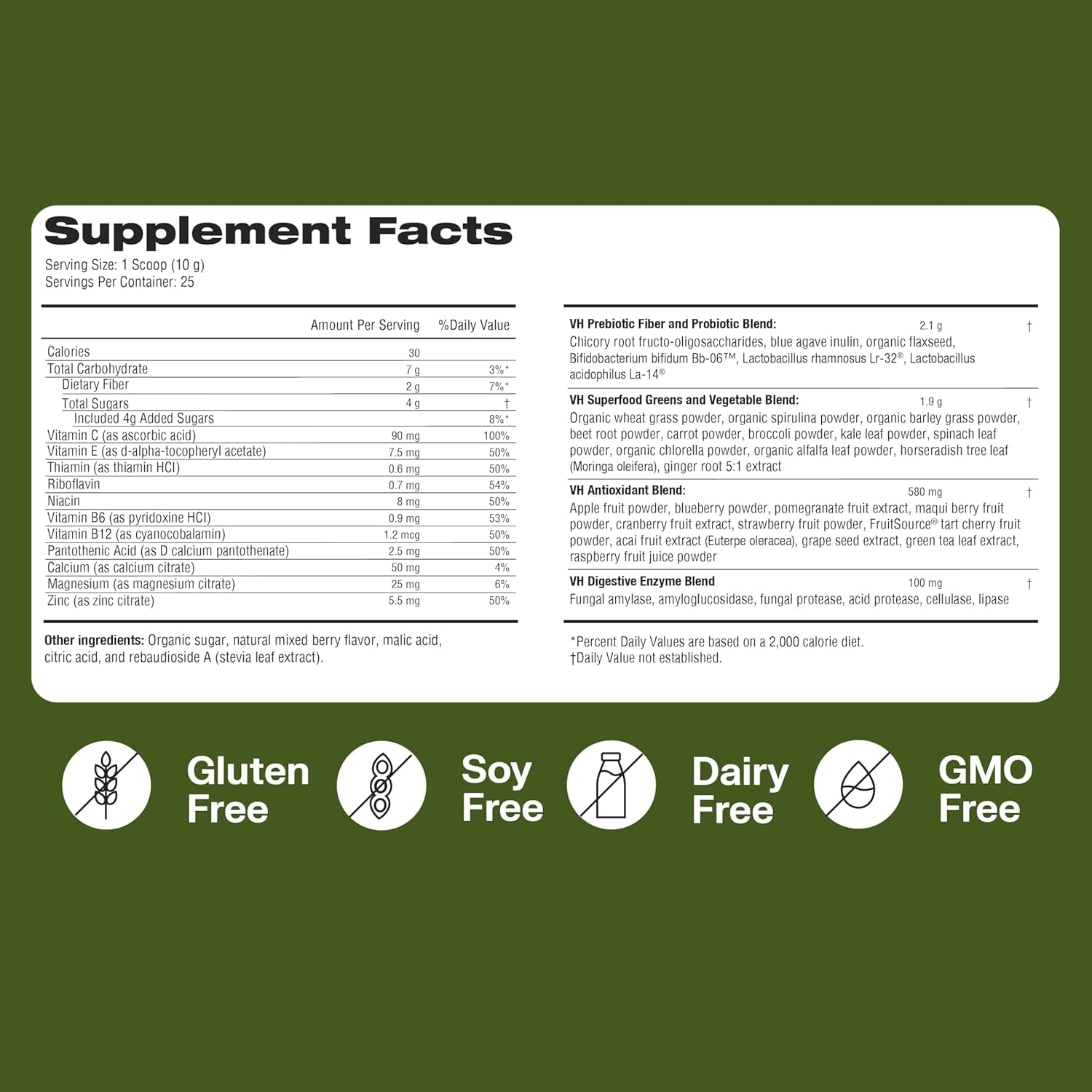 Vitahustle ONE Superfood Super Greens Powder with Prebiotics + Probiotics, Reduce Bloating, Detox, Gut Health (25 Servings)