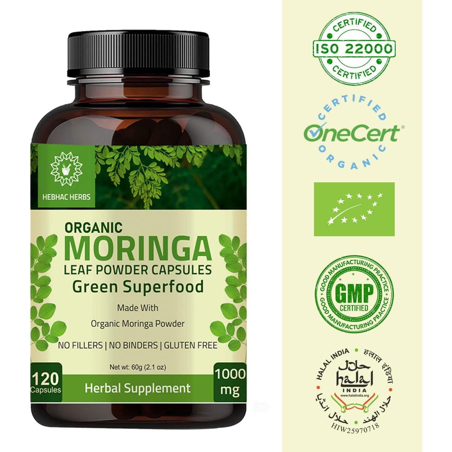 Organic Moringa Capsules –  Energy, Metabolism, & Immune Support 120 Capsules 1000Mg
