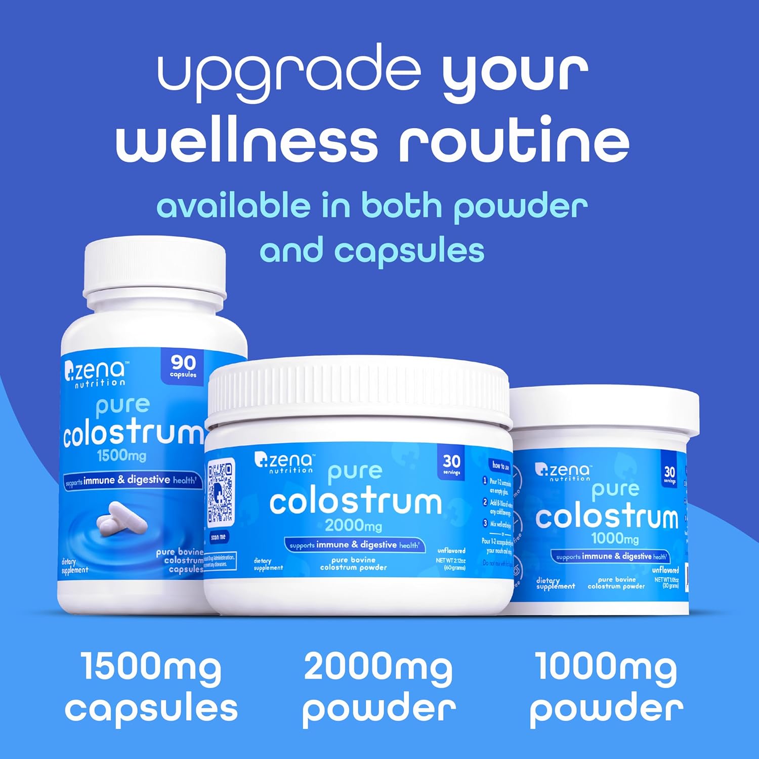 Zena Nutrition Bovine Colostrum Capsules Supplement for Gut Health, Immune & Digestive Support 90 Capsules