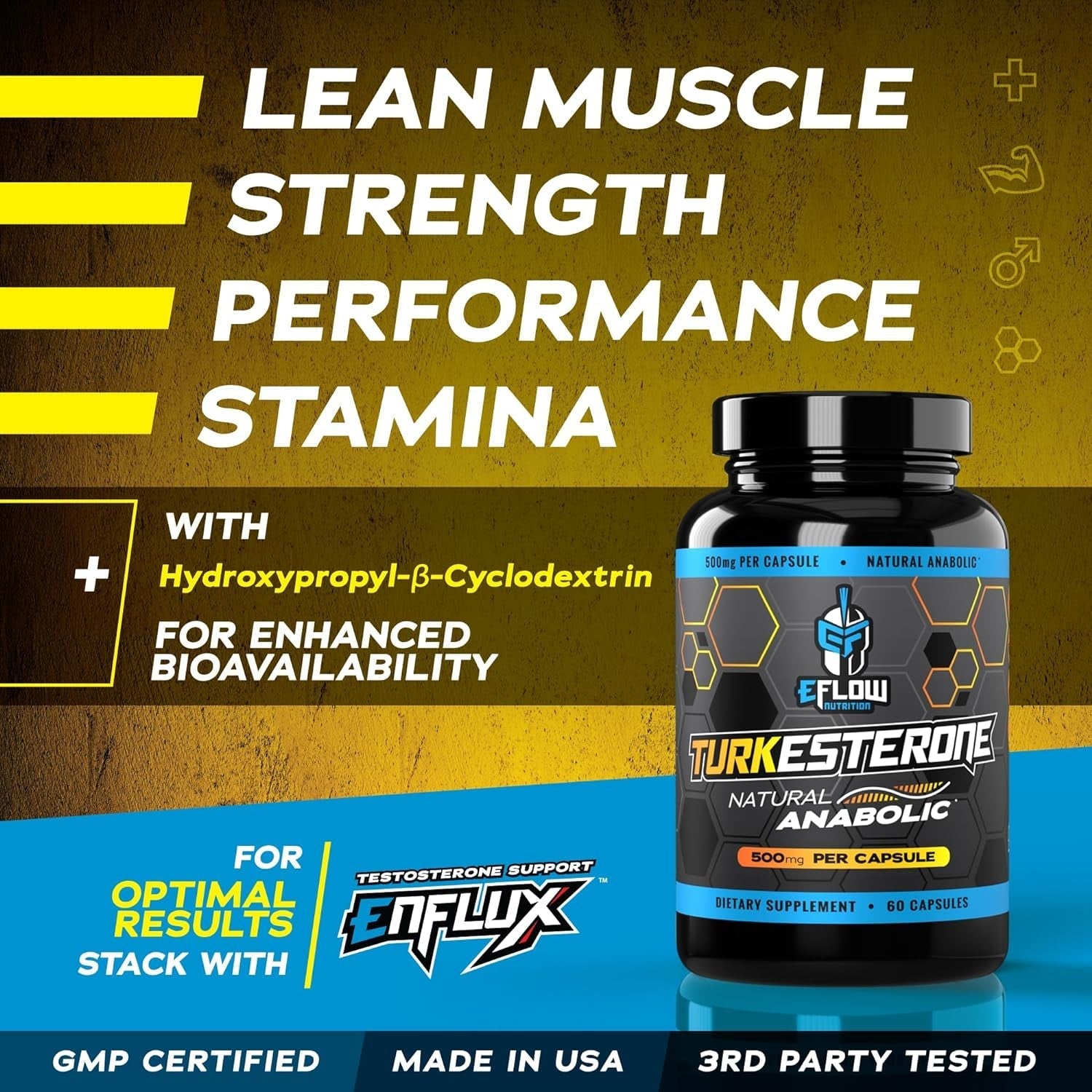 Eflow Nutrition Turkesterone Supplement for Men [Highest Purity] + Cyclodextrin for High Absorption - 3Rd Party Tested (60 Capsules)