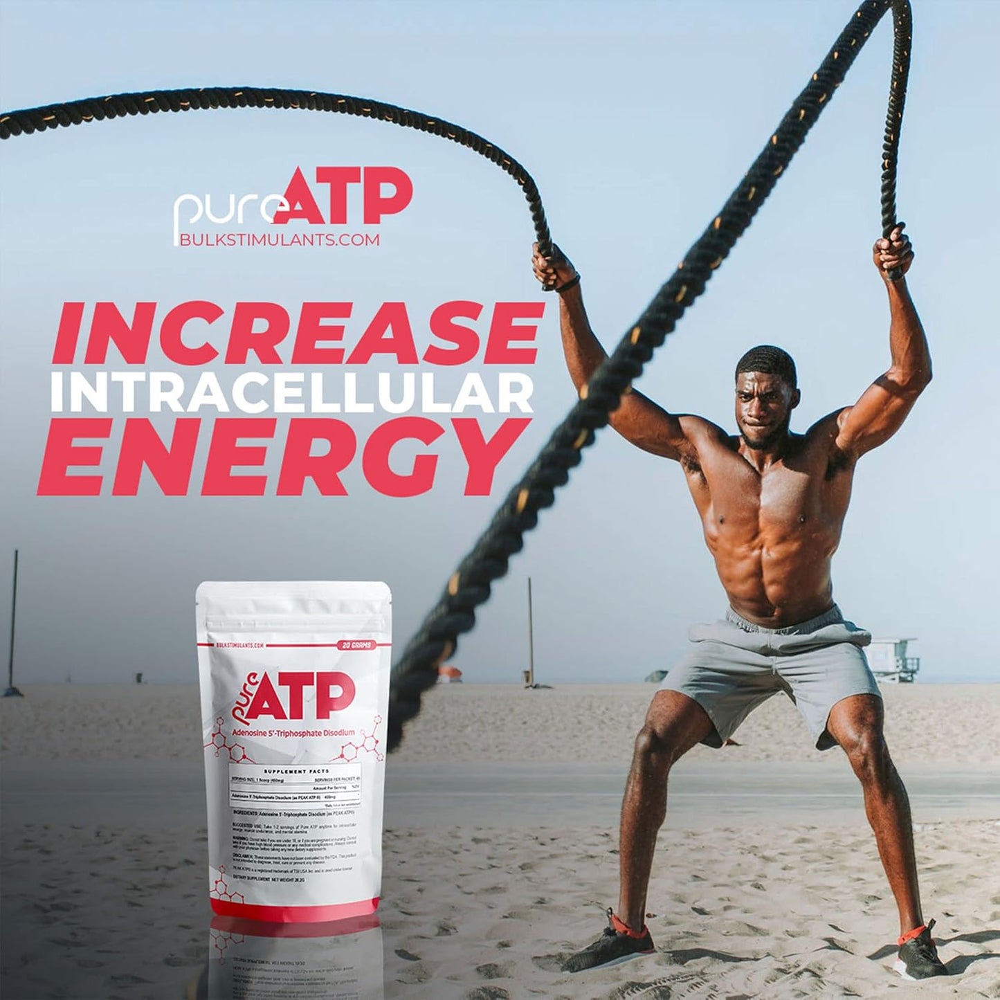 Bulkstimulants Pure ATP Adenosine Triphosphate Powder - Increase Energy, Endurance, Strength, Recovery & Muscle Pump 20 Grams