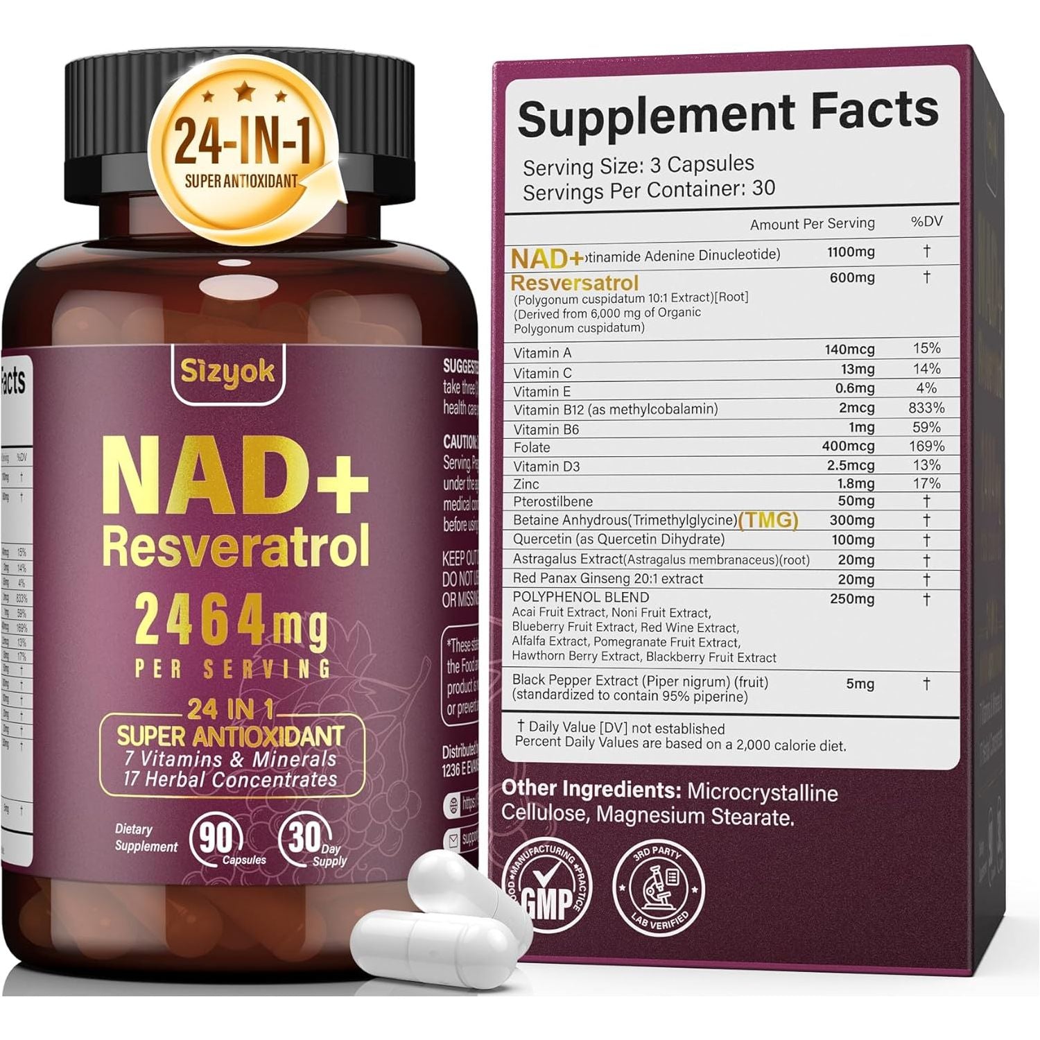 NAD Supplement 1100Mg Pure Organic, Liposomal NAD Resveratrol Supplement for Aging Defense, Cellular Energy, Focus