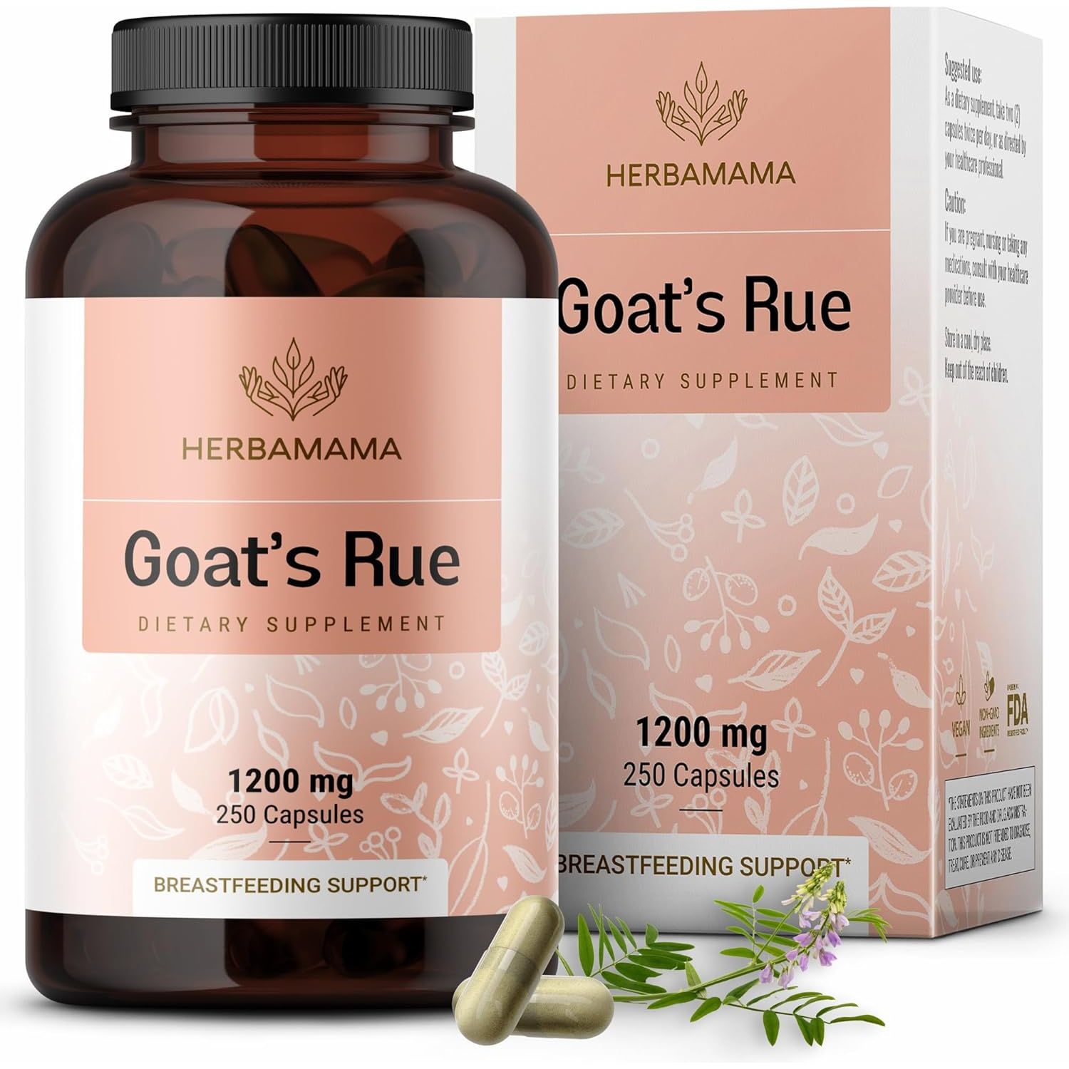 HERBAMAMA Goat'S Rue Capsules - 1200Mg Galega Officinalis for Mother'S Breast Milk Lactation Support - 100 Caps