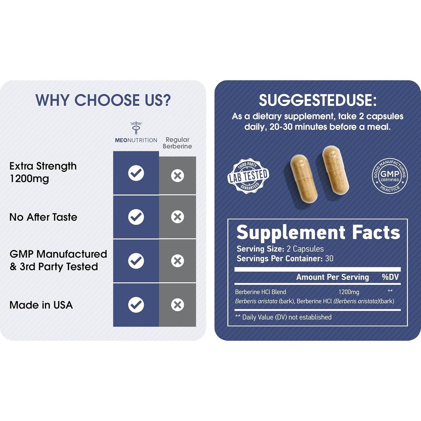 Berberine Supplement 1200Mg HCI - Supports Metabolic Health & Overall Wellness 60 Capsules