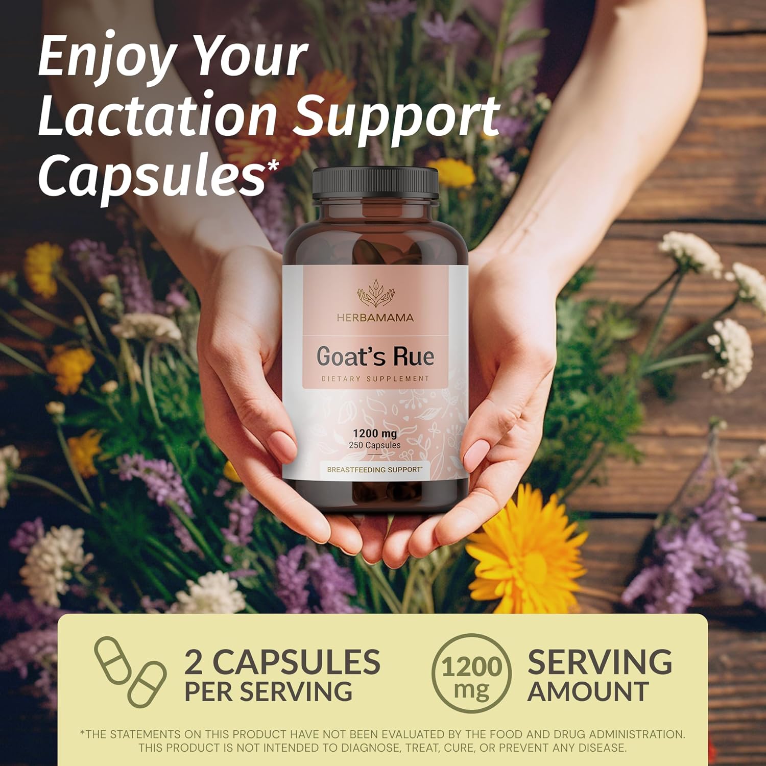 HERBAMAMA Goat'S Rue Capsules - 1200Mg Galega Officinalis for Mother'S Breast Milk Lactation Support - 100 Caps