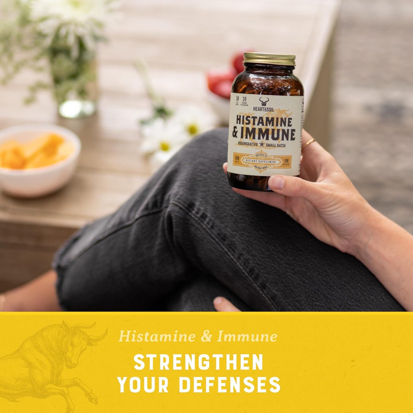 HEART & SOIL Histamine and Immune Support – 3000Mg DAO Enzyme Supplements with Bovine Thymus, Selenium & Vitamin A – 180 Capsules