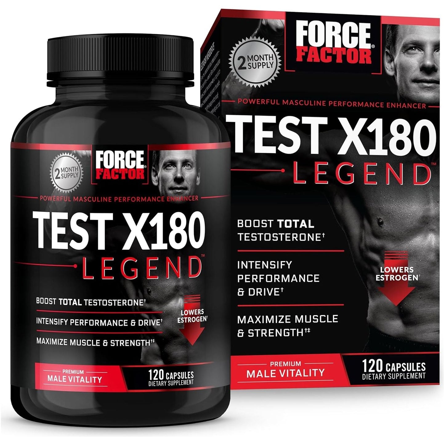 FORCE FACTOR Test X180 Legend Testosterone Booster to Build Muscle & Strength, Performance 120 Capsules