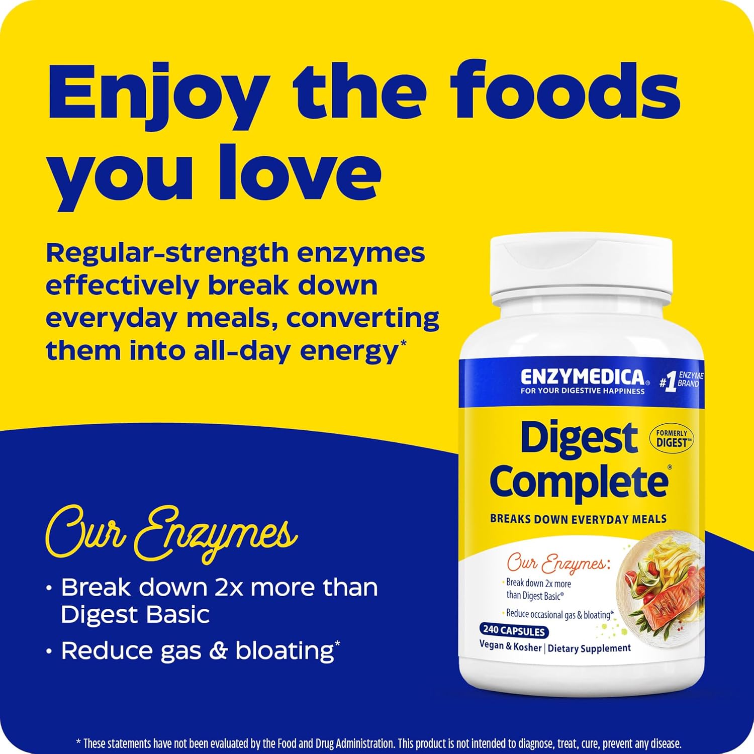Enzymedica Digest, Full-Range, Everyday Digestive Enzymes, Offers Fast-Acting Gas & Bloating Relief, 240 Count
