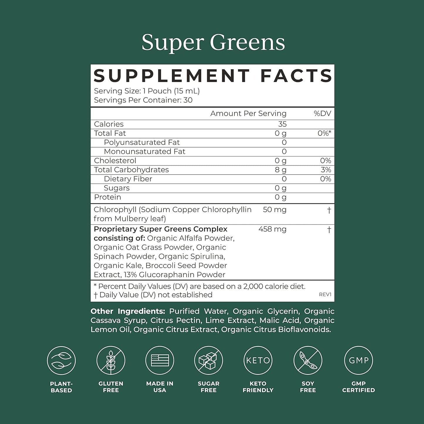 CYMBIOTIKA Super Greens Supplement with Chlorophyll, Spirulina for Digestive Gut Health, Detox,15 Ml Pouches, 30 Packets