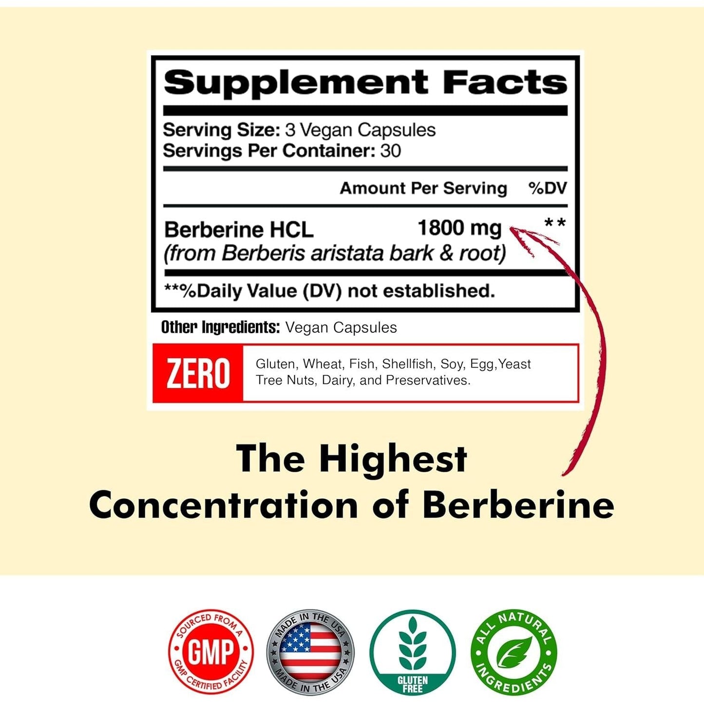 Berberine Supplement 1800Mg - Supports Immune System, High Potency Berberine Hydrochloride 90 Capsules
