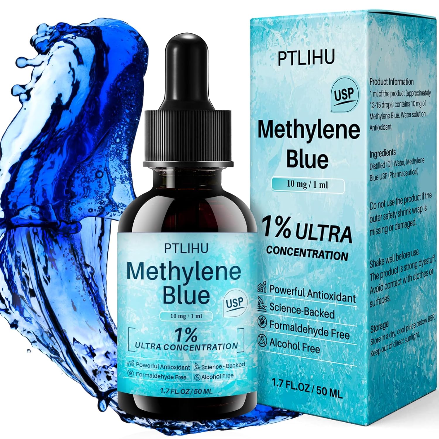 Methylene Blue Pharmaceutical Grade - Methylene Blue 1% for Humans - USP Grade Brain Health Dietary Supplement - (118ML Bottle)
