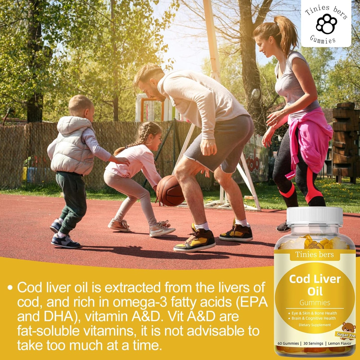 Cod Liver Oil Gummies 1000Mg, Sugar Free for Adults & Kids, Omega-3S & Vitamin A&D 60 Count